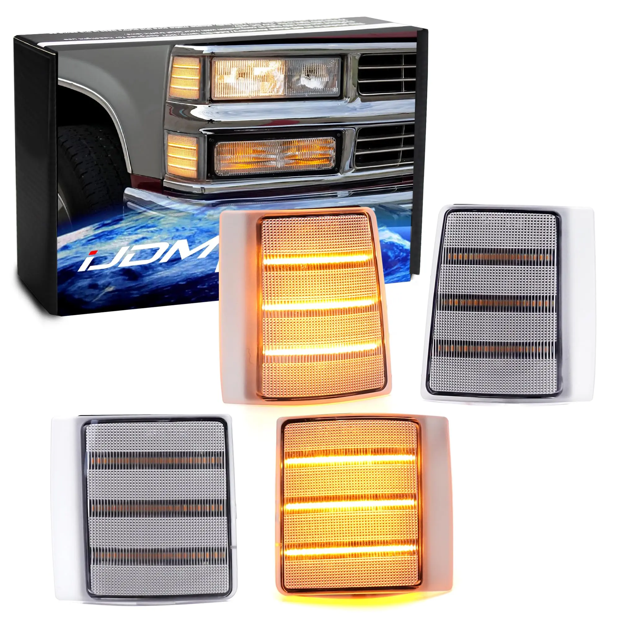 iJDMTOY 4pc Set Semi-Clear Lens Amber Triple LED Strip Front Side Marker Light Kit For Chevrolet 1995-1999 Suburban/Tahoe, 1994-1999 K1500 K2500 C1500 C2500, 1994 Blazer