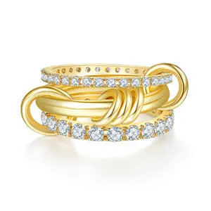 MINDDHA Waterproof rings, 14k Gold Plated Cubic Zirconia Interlocked Stackable Rings - Fidget Rings - Elegant & Stylish Design for Everyday Wear or Special Occasions- Anxiety Release Ring