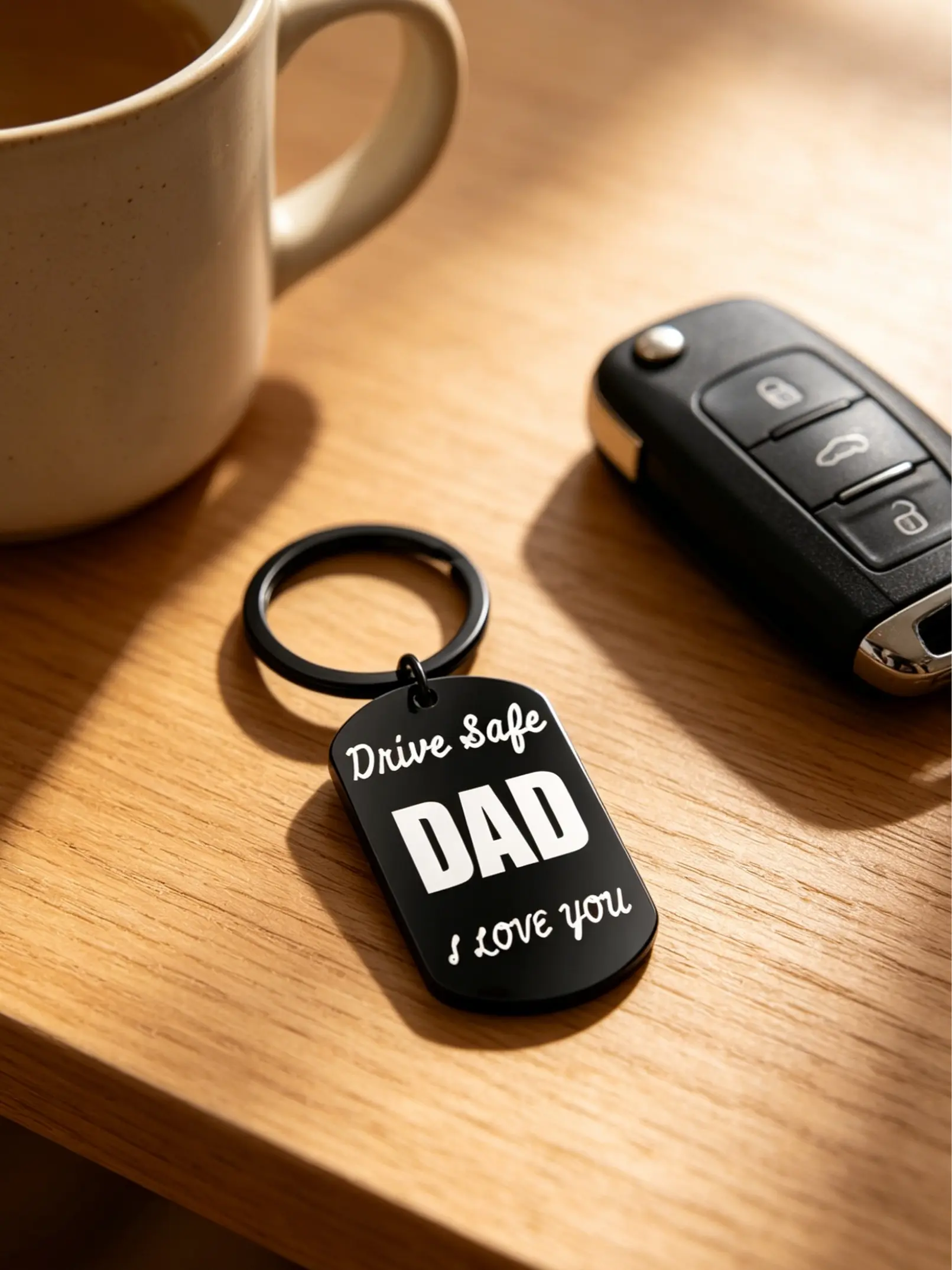 [Father's Day Gift] Drive Safe Dad I Love You Keychain, Stainless Steel Key Ring, Metal Key Chain, Key Rings for Car Keys for Father's Day, Birthday, Christmas, Gift from Daughter or Son