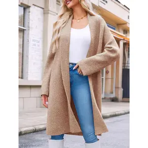 Lady's Long Sleeve Thick Knit Open-Front Cardigan - Cute, Oversized, Chunky, Slouchy, Elegant Basic Fall Coatigan Jacket with Comfortable Fabric, Easy-On Women's Knitwear Suit