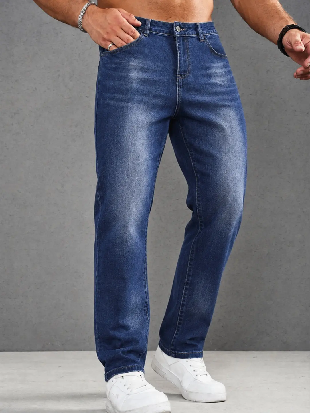 Men's Slim-Fit Distressed Stretch Flex Jeans, Menswear Cotton Mix Vintage Washed Mid-Rise Tapered Leg Classic 5-Pocket Pants for Work, Travel, Urban Chic Fall/Spring Wardrobe Essential