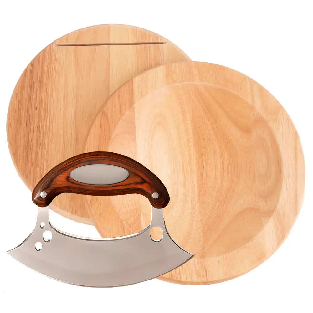 Ulu Elite 2.0 + Ulu-Mate Bowl Board: High-Carbon German Steel Curved Knife Blade for Precision Cutting and Round Wooden Cutting Board from Lifelong Gifts