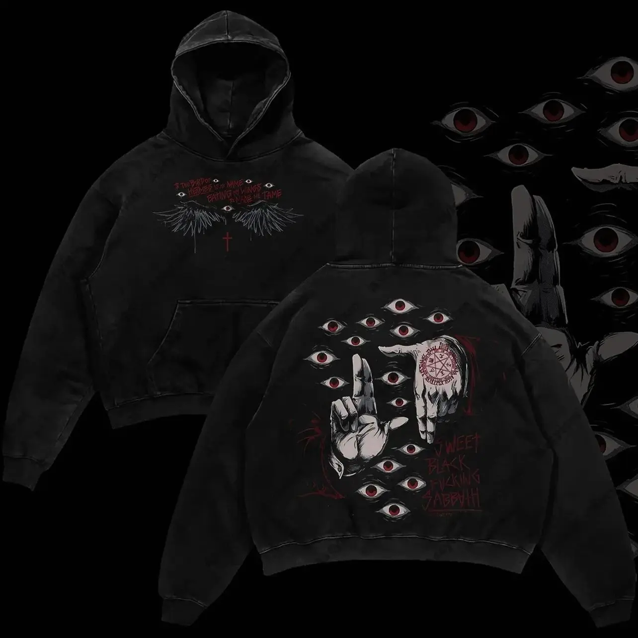 Alucard The Wings Hellsing Retro Vintage Unisex Oversize Anime Manga Acid Washed Heavyweight Cotton Hoodie, Anime Merch, Gift For Anime Fan EYX