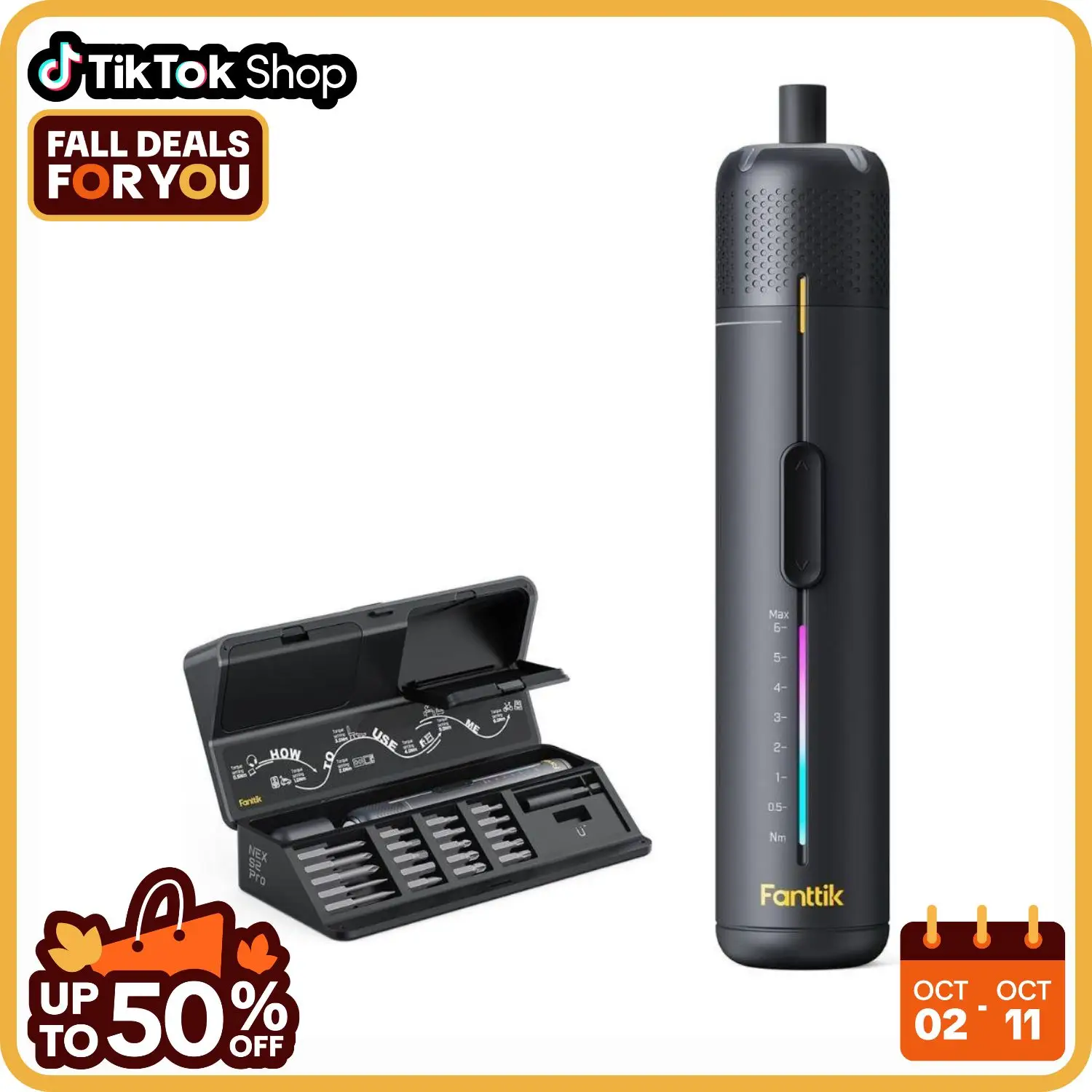 Fanttik S2 Pro 3.7V Electric Screwdriver, Cordless Screwdriver Set, 7 Torque Settings, 0.5 to 6N.m, 20 Magnetic Bits, 1/4''Hex Shank, with 90° Angle A