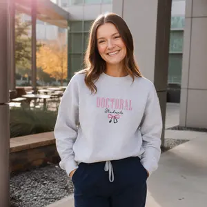 Doctoral Student Embroidered Sweatshirt | Cute Bow Stethoscope Crewneck Pullover | Medical School Student Gift Top