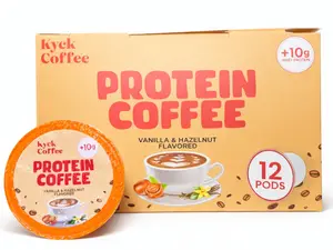 Kyck Coffee Protein Coffee K-Cups, Vanilla Hazelnut, 12 Count, 10g Whey Protein, 75mg Caffeine