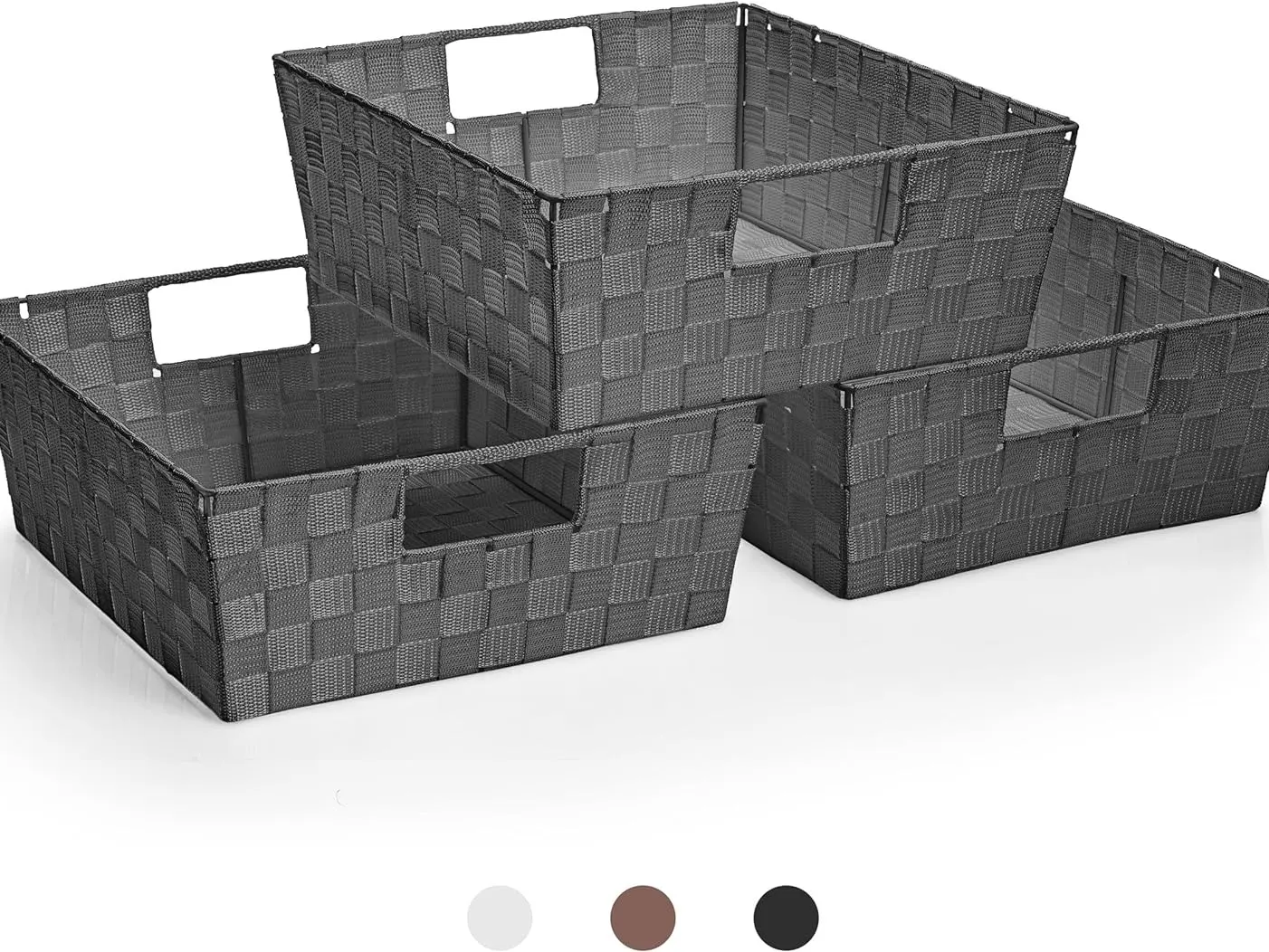 Sorbus 3-Pack Large Mesh Texture Square Stackable Storage Baskets with Handle - Grey Lightweight Household Organizers, Vegetable Storage Basket for Kitchen, Beauty, Garage Use