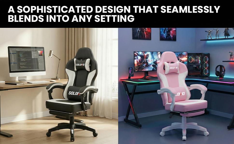 Gaming Chair with Footrest, Video Game Chair with Headrest and Lumbar Support, Linkage Armrest, High Back Reclining, Height Adjustable Game Chair for Adults