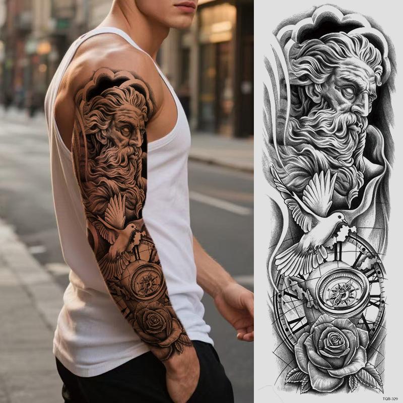 4-Piece Greek Mythology & Pirate Ship Temporary Tattoos, Waterproof Realistic Full Arm Sleeves, Long-Lasting Body Art Stickers for Men & Women, Fake Tattoos