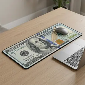 100 Dollar Bill Mouse Pad / Mat – Non-Slip Rubber Base, Stitched Edges, Desk Pad for Office Home Computer Laptop, Easy Clean, Large 31.5"x11.8"