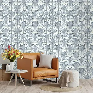 Geometric Palm Leaf Wallpaper, PVC Material, Self-Adhesive, Ideal for Kitchen, Living Room, Bedroom, Wall Decor, Easy to Apply