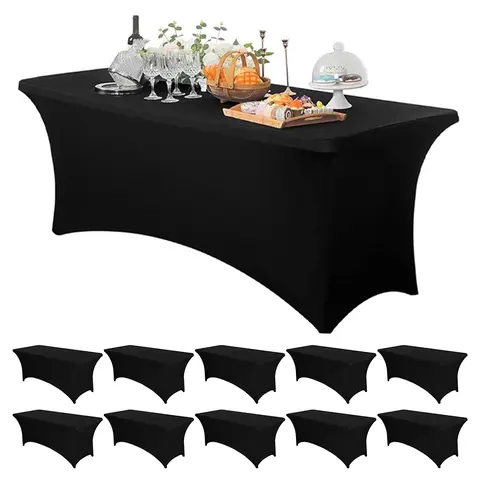 [1/2/4/6/10 Pack] 6FT Fitted Stretch Tablecloth - 230 GSM, 72Lx30Wx30H in, Lightweight, Durable, Smooth, Washable, Wrinkle-Resistant Rectangle Table Cover for Parties, Christmas, Easter, Lemonade Stands, Party Decoration Supplies