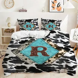 2/3Pcs Turquoise Diamond Duvet Cover Set, Decorative Duvet Cover, Stylish Cowhide Pattern Bedding Set, Bedroom Decor, Soft Fabric with Zipper Closure, Modern Home Interiors Includes 1 or 2 Pillowcase, Zipper Closure