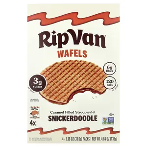 Rip Van Wafels Snickerdoodle, Caramel Filled Stroopwafel, 4 Packs, 1.16 oz (33 g) Each