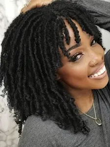 Black Dreadlock Wig for Women & Men, Short Twisted Synthetic Afro Curly Wig, Faux Locs Braided Crochet Hair Style