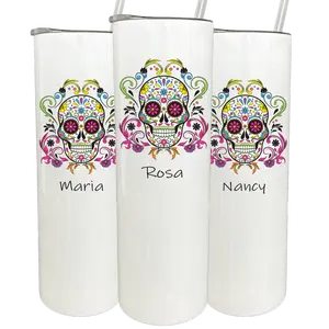 AVITO 30 oz Personalized Sugar Skull Tumbler – Stainless Steel Travel Tumbler with Lid and Straw, Leakproof Water Bottle with Straw, Thermal Cups for Hot and Cold Drinks, Spill Proof Tumbler, Insulated Coffee Tumbler, Cute Water Bottle for Women