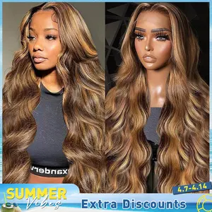 【Summervibes】Lemoda 13x6 Full Lace Frontal Wig 180 Density Highlight Bang Ombre 13x4 Lace Front Wig Human Hair Body Wave Wig Transparent Lace Pre Plucked Honey Blonde Human Hair Wigs for Women P4/27 Color DealsforYouDays