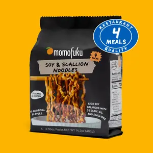 Momofuku Soy & Scallion Noodles 4 Packs Rich Soy Balanced with Sesame Oil & Scallions 4 Meals Quality 3.55oz Packs Instant Food