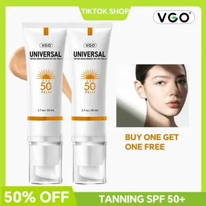 VGO Tinted Sunscreen for Face SPF 50, Hydrating Sun Essence Leaves No Sticky Feeling, Travel Size Against UVA and UVB Rays 50ml / 1.7oz