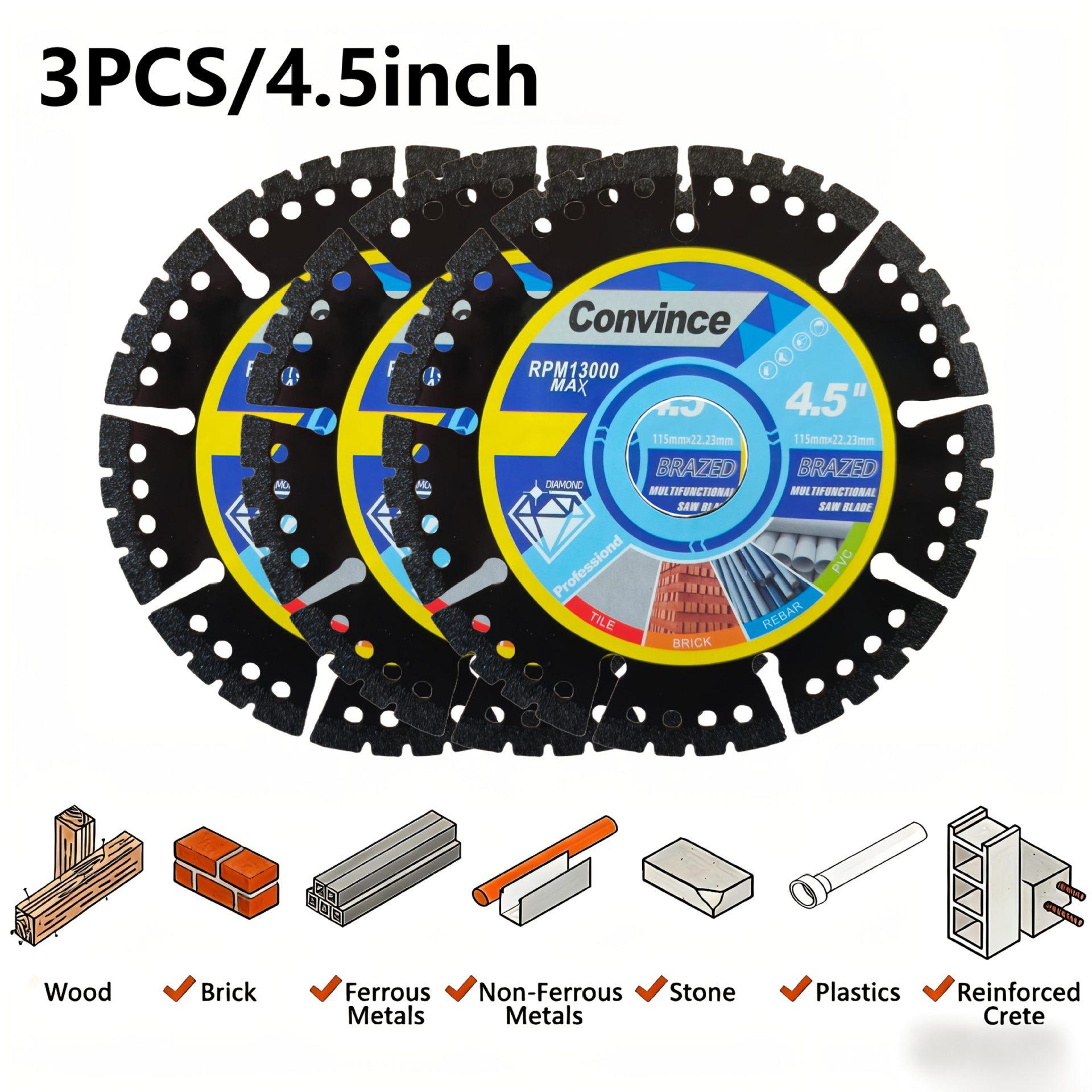4.5 inch (115mm) cutting blade 1 piece/3 pieces， suitable for dry cutting metal, ceramic tiles, stone, plastic angle grinder special saw blade accessories