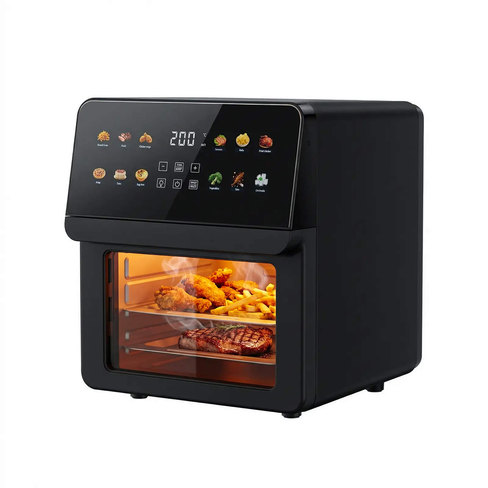 12QT Air Fryer Oven, 8-in-1 Toaster Oven Combo, Family Size, Black | Dual Racks, Different Dishes, Same Time, Even Heat, Perfect Crisp, Smart Presets, Light Sound Operation, Dishwasher Washable