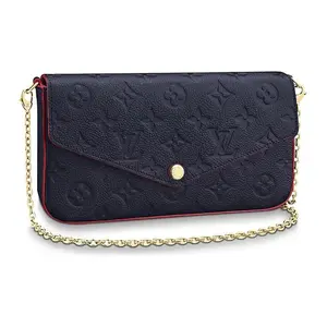 Pre-owned Louis Vuitton Leather Shoulder Bags Deep Blue Red Trim Monogram Empreinte Felicie Chain Wallet
