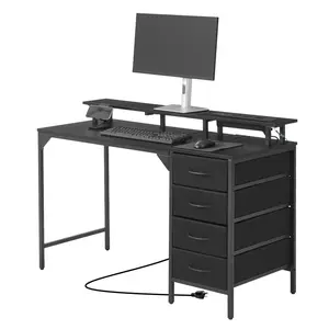 47" LED Gaming Desk with Power Outlets, Monitor Stand & 4 Drawers – Home Office & Gaming, Black