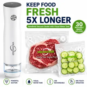 VACHACKER Handheld Vacuum Sealer with Visual Water Tank – 30 Reusable Bags, 5X Freshness, Portable Food Saver for Meal Prep, Kitchen & Travel