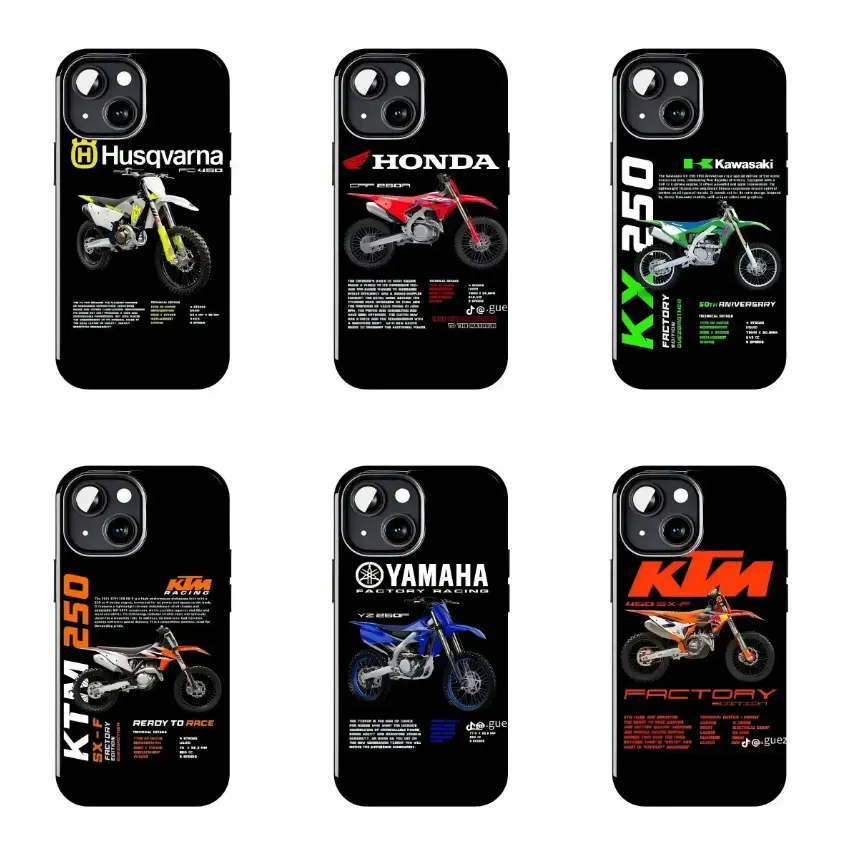 Dirt Bike Brand Spec Sheet Black Tough Phone Case – Shockproof Protective Cover with Camera Guard for iPhone 11 12 13 14 15 16 17 Pro Max Plus Mini, Gift for Dirt Bike Riders, Gift For Him, Motocross Fans, Birthday, Father's Day, Christmas Holiday Gift