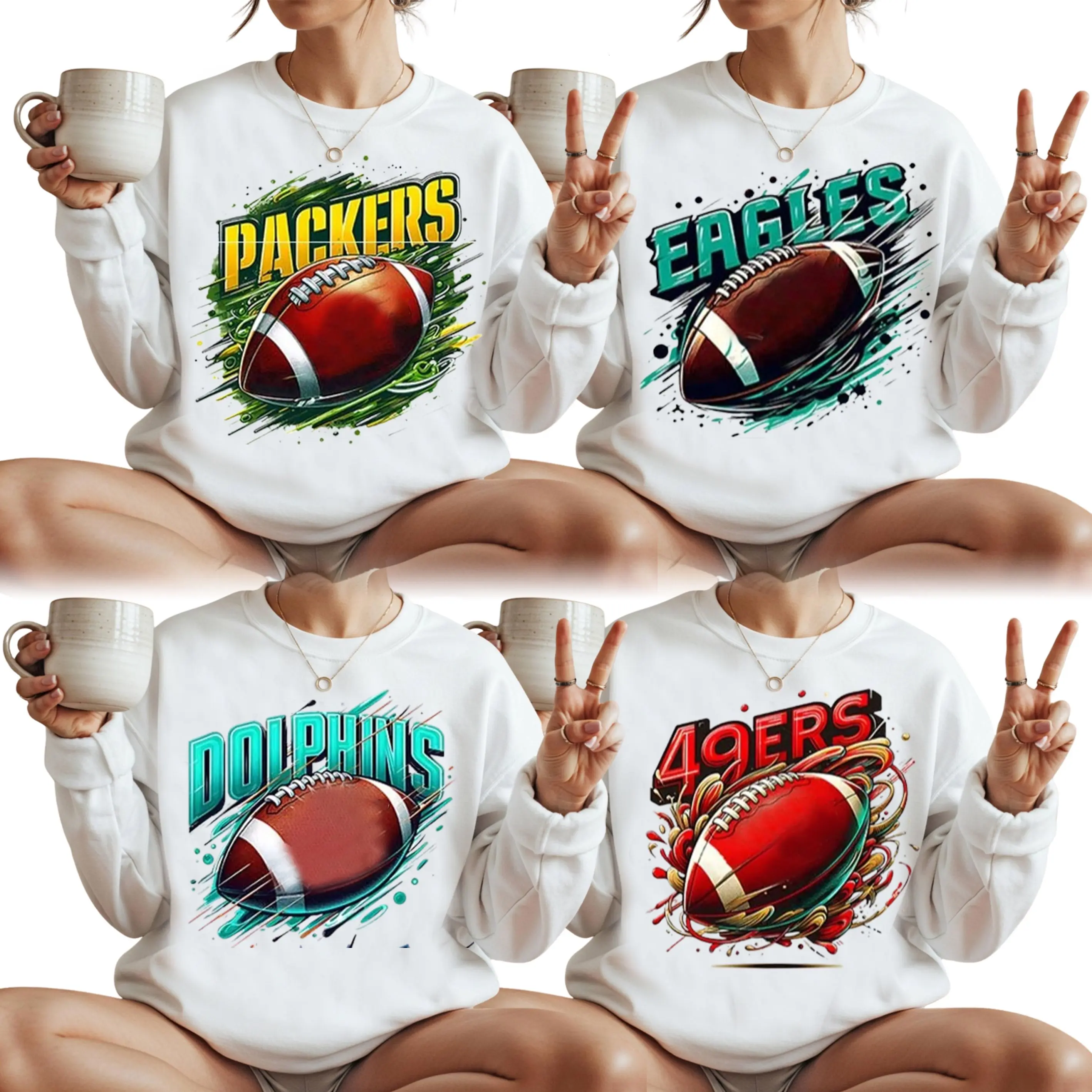 Football Vintage All Team Watorcolor White Sweatshirt, All Team Vintage Style White Sweatshirt, Vintage 90s Graphic Style All Team Sweatshirt