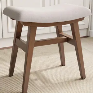Wooden Vanity Stool, Modern Makeup Dressing Stool Solid Wood with Upholstery Saddle seat Stool concave Ergonomic Chair Easy to Install for Bedroom, Dining Room, Home Office 16 inch Wide Brown