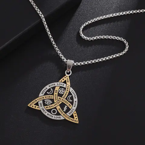 Stainless Steel Rune Celtic Triangle Knot Necklace with Box Chain, Retro Look Fashion Jewelry Accessory for Daily Match, Style, Triangle Shape