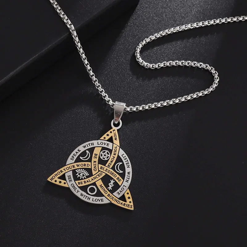 Stainless Steel Rune Celtic Triangle Knot Necklace with Box Chain, Retro Look Fashion Jewelry Accessory for Daily Match, Style, Triangle Shape
