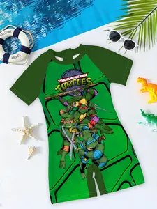 Boys' One-Piece Swimsuit "Classic Teenage Mutant Ninja Turtles Style" Retro IP printed one-piece swimsuit, soft and highly elastic without deformation, suitable for swimming classes, beach play and hot spring fun Swimwear Bathing Suit.