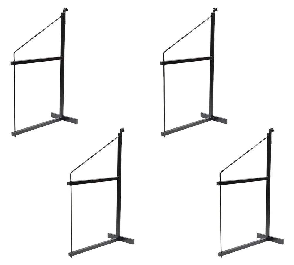 4 Pack 2 Tier Shipping Container Shelving Bracket with Hooks - 19-3/4"x34", 550 lbs WLL - Black Powder Coated Steel for Heavy Duty Trailer Containers - Easy to Assemble & Remove