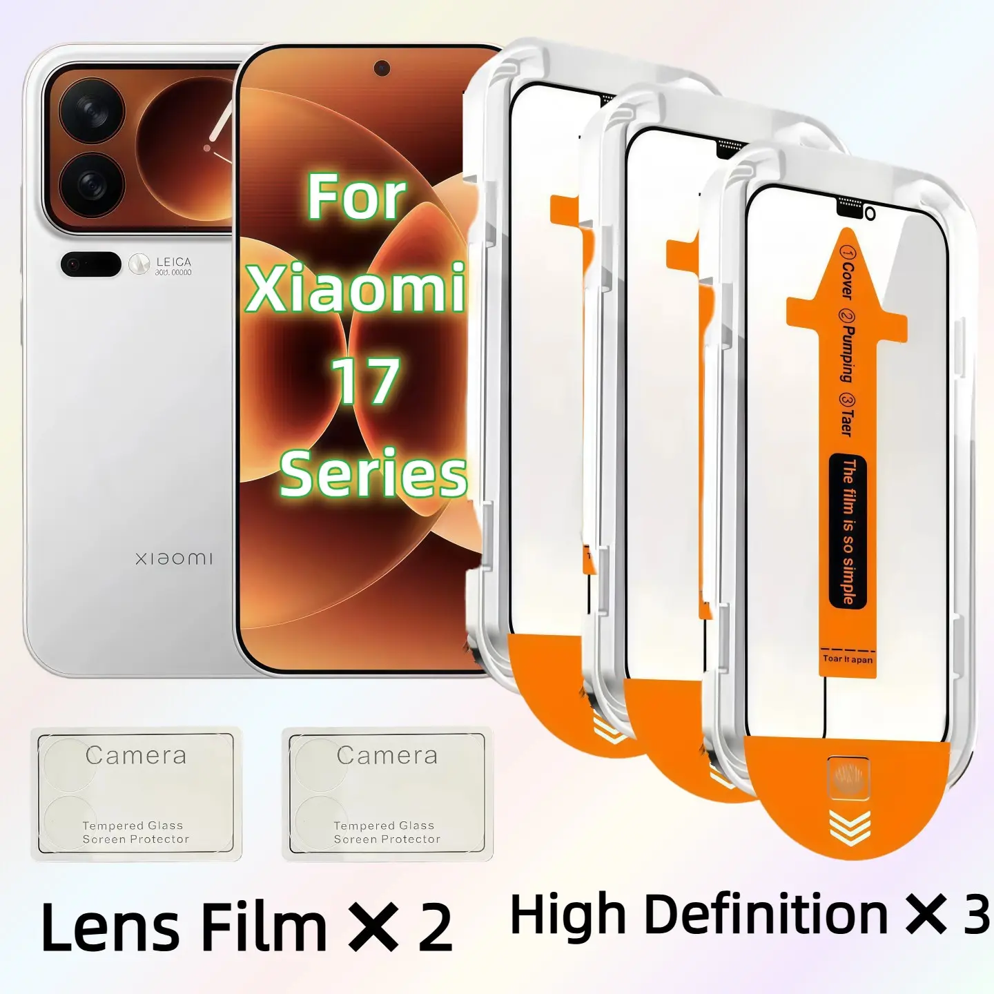 High-Definition Tempered Glass Protective Screen Protector Set + Rear Camera Lens Protection Kit, Compatible with Xiaomi 17/17pro/17promax, 9h Hardness, Cover, Accessories