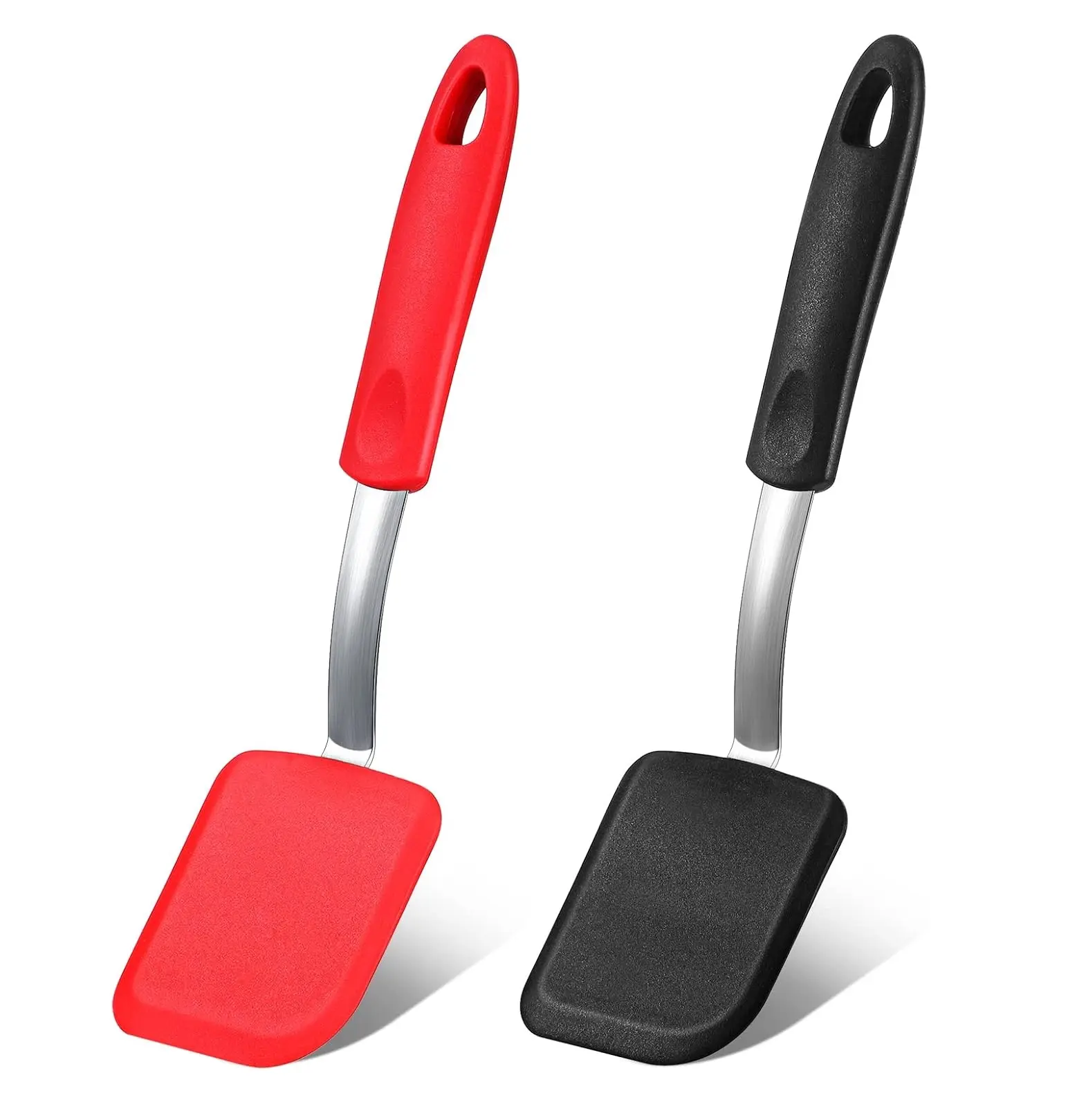 Silicone Cookie Spatula Turner 2 Pack Mini Brownie Spatula Flexible Kitchen Small Silicone Turner for Nonstick Cookware Heat Resistant No Scratch Flipper for Egg(Solid Flat,Black, Red)