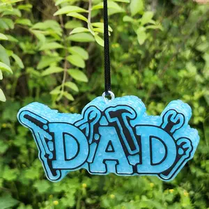 Dad Car Freshie - Blue 'DAD' Design Hanging Rear View Mirror Scent Ornament for Enjoyable Fragrance