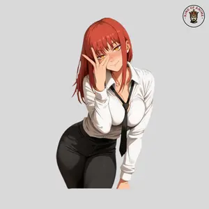 Anime Office Girl Sticker Sexy Red Hair Business Outfit Waifu Decal Cute Pose Laptop Phone Decor