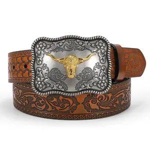 XZQTIVE Unisex Western Leather Buckle Belt - Perfect for Men & Women, Cowboy & Cowgirl Style, Ideal Accessory for Jeans & Pants Design Craftsmanship Crafted Genuine Embossed Durable belts