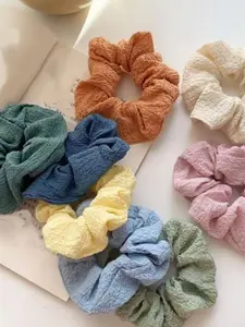8pcs Assorted Color Textured Scrunchies, High Elasticity Hair Bands, No-Damage Hair Ties for Women, Ideal for Work, Travel, Gym, Elastic Hair Accessory