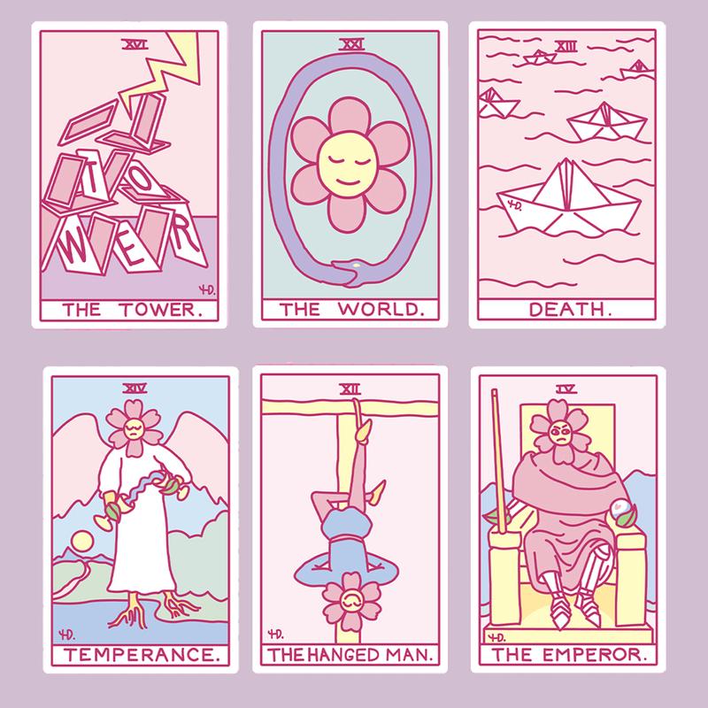 【Wohstudios】Ridiculous Flowers Standard Edition Quirky Simple Cute Drawing Style Tarot Cards, Copperplate Paper