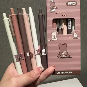 6-Pack Bear Pattern Neutral Pens, Smooth Writing, Comfortable Grip, 0.5mm Tip, Ink, Perfect for Office & Home Use