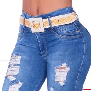 Ref 6106 Colombian Jeans for Women High Waist Butt Lifting White Color Comfortable Fit Stylish Ripped Design
