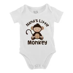 Funny baby babysuit Nana's Little Monkey letter print baby short Sleeve Onesies Romper for Infant， Newborn Boys Girls Soft Casual Outfit ，outdoor baby bodysuits