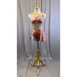 Custom Dusty Pink Leotard with Nude Mesh - Rhinestones