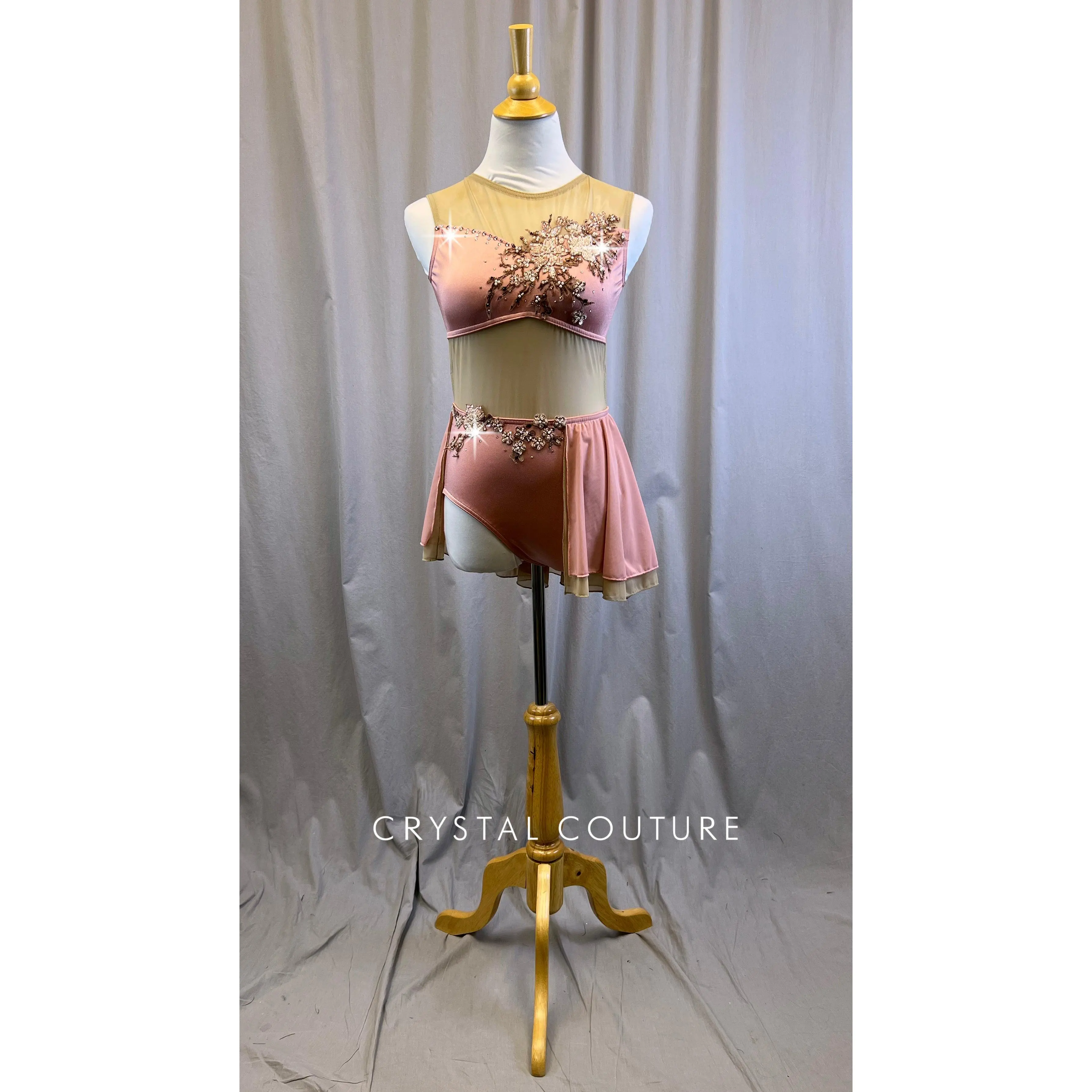 Custom Dusty Pink Leotard with Nude Mesh - Rhinestones