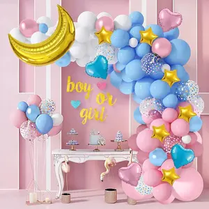 91 Pcs Pink And Blue Balloons Garland Arch Kit,Different Sizes With Stars,Moon,Love Metallic Balloon arch kit For Boys Girls Gender Reveal,Baby Shower,Bridal Showers,Wedding And Birthday Party