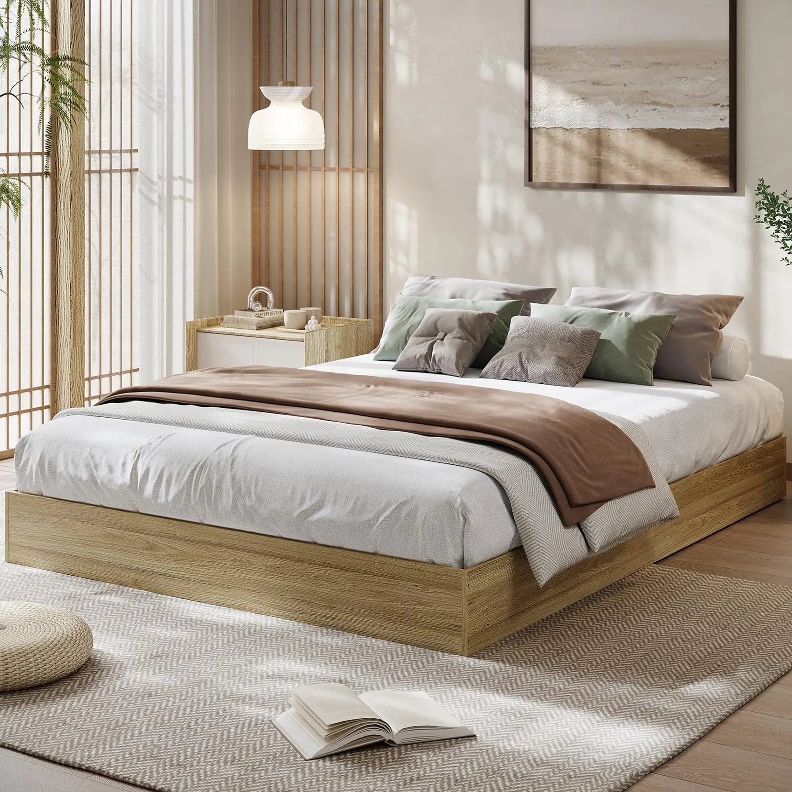 GAOMON California King Wood Platform Bed Frame - Contemporary Floor Bed, No Headboard, Wood Slat Support, No Box Spring Needed, Easy Assembly for Bedroom Decor Ideas