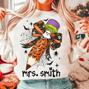 Teacher Halloween Pencil shirt, Halloween Coquette Bow , Halloween , Spooky Teacher , Coquette Pencil , Trendy halloween shirt